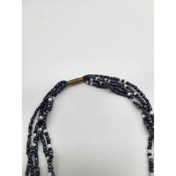 Boho Multi Strand Seed Bead Necklace w/Circle Disc Wood Pendant - Picture 7 of 10